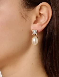 Dyrberg/Kern ANTONIA SG CRYSTAL / WHITE PEARL - Hängande örhängen|Kvinnor Smycken