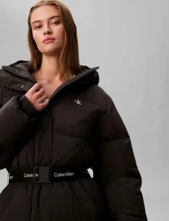 Calvin Klein Jeans BELTED MIDWEIGHT LONG PUFFER - Dun- & vadderade jackor|Kvinnor Jackor & Kappor