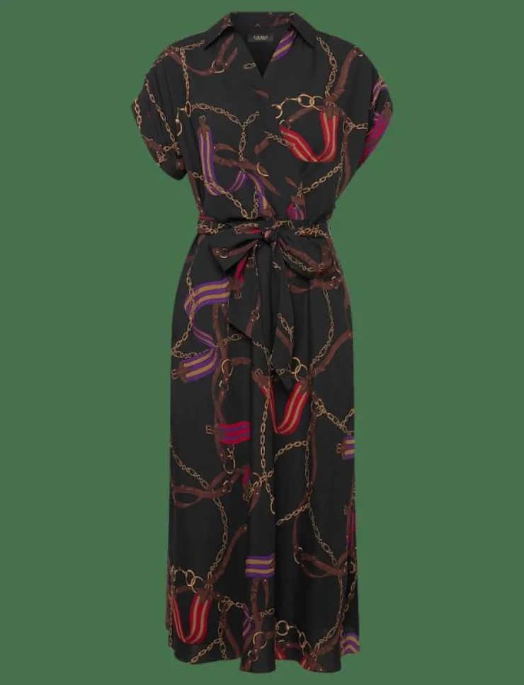 Kvinnor Lauren Ralph Lauren Klänningar|Belting-Print Belted Crepe Dress - Skjortklänningar