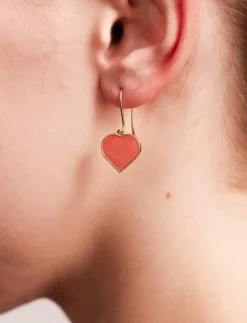 Design Letters Big Heart Enamel Ear hanger Gold plated 1 pcs (15mm) - Hängande örhängen|Barn Smycken