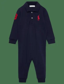 Ralph Lauren Baby Big Pony Cotton Mesh Polo Coverall - Långärmad bodysuit|Barn Bodysuits