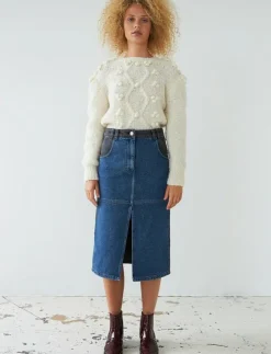 Kvinnor Stella Nova Denimkläder|Black and blue denim midi skirt - Midi kjolar
