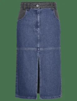 Kvinnor Stella Nova Denimkläder|Black and blue denim midi skirt - Midi kjolar
