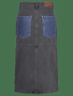 Kvinnor Stella Nova Denimkläder|Black and blue denim midi skirt - Midi kjolar