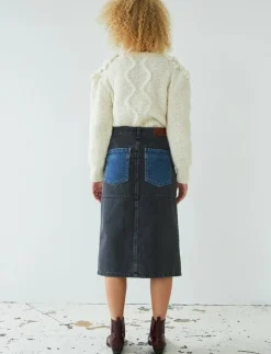 Kvinnor Stella Nova Denimkläder|Black and blue denim midi skirt - Midi kjolar