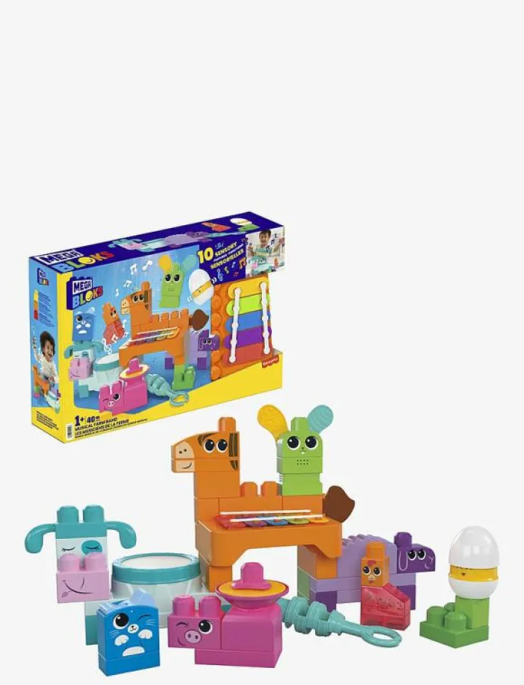 Barn MEGA Bloks Babyleksaker|Babyleksaker|BLOKS Fisher Price Musical Farm Band Sensory Block Toy (45 Pieces) for Toddler - Interaktiva leksaker