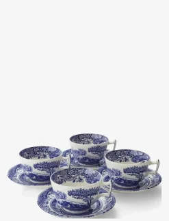 Spode Muggar & Koppar|Blue Italian Breakfast Cup & Saucer 4-pack - Tekoppar