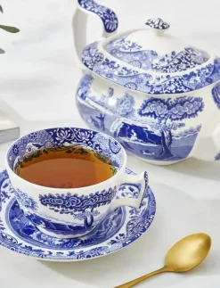 Spode Muggar & Koppar|Blue Italian Breakfast Cup & Saucer 4-pack - Tekoppar