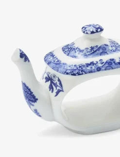 Spode Blue Italian Teapot Napkin Rings - Set of 4 - Servettringar & Servettställ| Serveringstillbehör