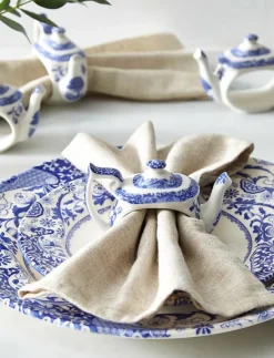 Spode Blue Italian Teapot Napkin Rings - Set of 4 - Servettringar & Servettställ| Serveringstillbehör
