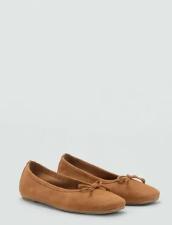 Kvinnor Mango Ballerinaskor|Bow suede ballerina - Ballerinas