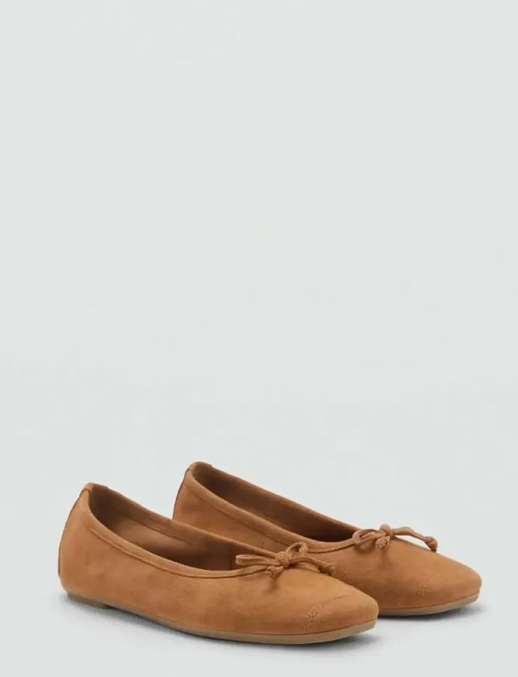 Kvinnor Mango Ballerinaskor|Bow suede ballerina - Ballerinas