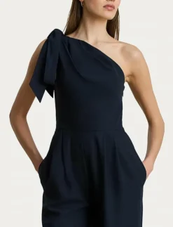 Kvinnor Lauren Ralph Lauren Jumpsuits|Bow-Trim Crepe One-Shoulder Jumpsuit - Jumpsuits