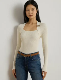 Lauren Ralph Lauren Buckle-Trim Rib-Knit Sweater - Långärmade toppar|Kvinnor T-Shirts & Toppar