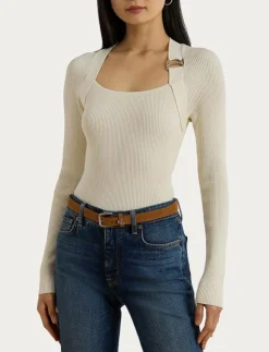 Lauren Ralph Lauren Buckle-Trim Rib-Knit Sweater - Långärmade toppar|Kvinnor T-Shirts & Toppar