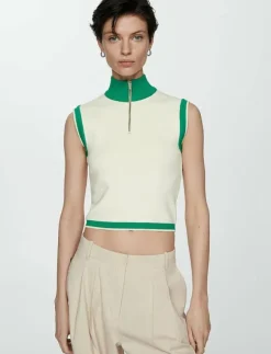 Kvinnor Mango Västar|Buttoned round-neck cardigan - Stickade västar