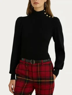 Kvinnor Lauren Ralph Lauren Stickat|Button-Trim Mockneck Sweater - Polotröjor