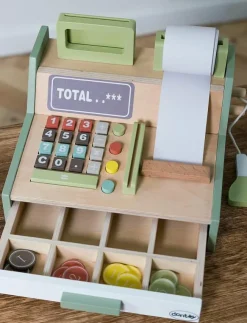 Barn Dantoy Rollspel|CASH REGISTER WOOD IN GIFT BOX 33 PARTS - Marknadsstånd