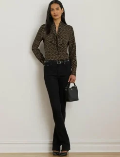 Lauren Ralph Lauren Chain-Print Crepe Tie-Neck Blouse - Långärmade|Kvinnor Blusar & Skjortor