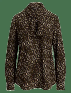 Lauren Ralph Lauren Chain-Print Crepe Tie-Neck Blouse - Långärmade|Kvinnor Blusar & Skjortor