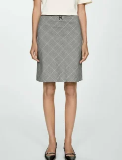 Kvinnor Mango Kjolar|Check skirt with decorative bow - Korta kjolar