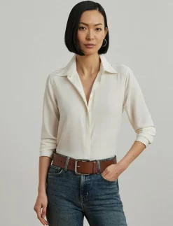 Kvinnor Lauren Ralph Lauren Blusar & Skjortor|Classic Fit Crepe Shirt - Långärmade