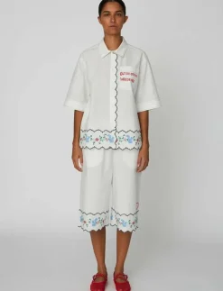 Kvinnor Stella Nova Blusar & Skjortor|Coloured Embroidered Oversized Shir - Kortärmade skjortor