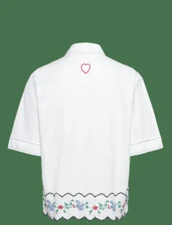 Kvinnor Stella Nova Blusar & Skjortor|Coloured Embroidered Oversized Shir - Kortärmade skjortor