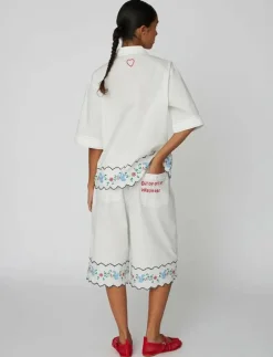 Kvinnor Stella Nova Blusar & Skjortor|Coloured Embroidered Oversized Shir - Kortärmade skjortor