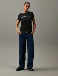 Kvinnor Calvin Klein Jeans T-Shirts & Toppar|CORE INSTIT LOGO SLIM FIT TEE - T-shirts