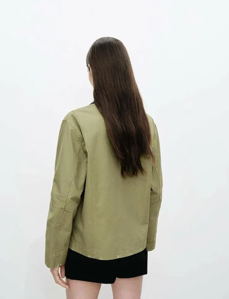 Kvinnor Mango Overshirts|Cotton jacket with contrasting collar - Tunna jackor