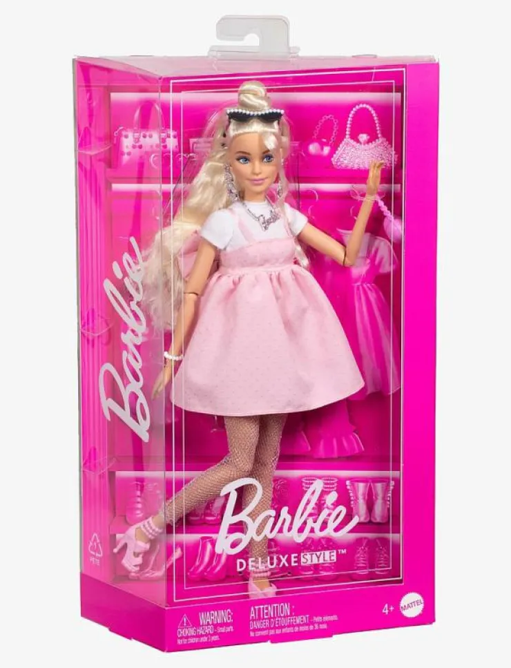 Barn Barbie Dockor & Tillbehör|Deluxe Style Doll #3 in Pastel Pink core Dress with Oversized Bow, Blond Hair - Dockor