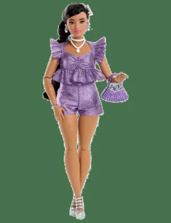 Barn Barbie Dockor & Tillbehör|Deluxe Style Fashion Doll #8 in Metallic Purple Top and Sparkly Shorts with Accessories - Dockor