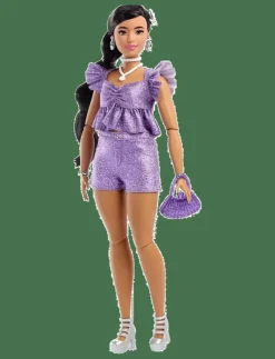 Barn Barbie Dockor & Tillbehör|Deluxe Style Fashion Doll #8 in Metallic Purple Top and Sparkly Shorts with Accessories - Dockor