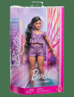 Barn Barbie Dockor & Tillbehör|Deluxe Style Fashion Doll #8 in Metallic Purple Top and Sparkly Shorts with Accessories - Dockor