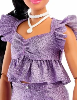 Barn Barbie Dockor & Tillbehör|Deluxe Style Fashion Doll #8 in Metallic Purple Top and Sparkly Shorts with Accessories - Dockor