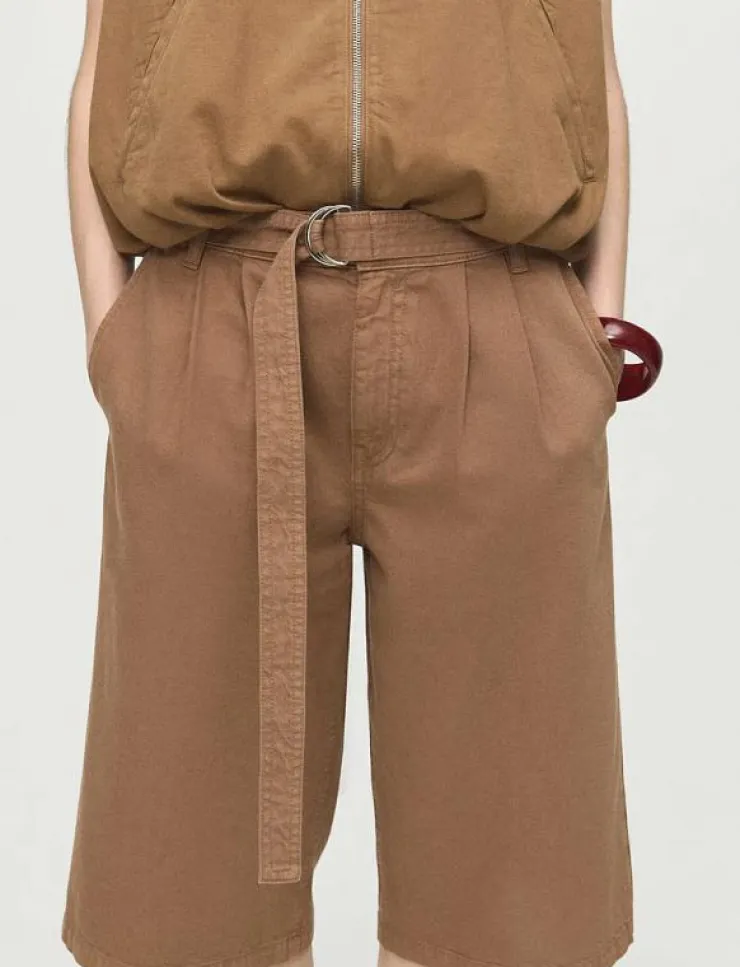 Kvinnor Mango Shorts|Denim jorts with belt - Bermudashorts