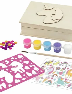 Barn Sense Smycken|DYO Wooden Unicorn Jewellery Box +6 paint/stickers - Smyckeskrin