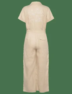 Kvinnor Lauren Ralph Lauren Jumpsuits|Embroidered Linen Short-Sleeve Jumpsuit - Jumpsuits