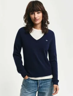 GANT EXTRAFINE LAMBSWOOL BLEND V-NECK - Stickat|Kvinnor Plus Size & Curvy|Stickat