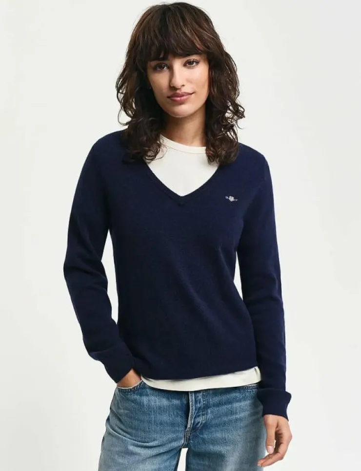 GANT EXTRAFINE LAMBSWOOL BLEND V-NECK - Stickat|Kvinnor Plus Size & Curvy|Stickat