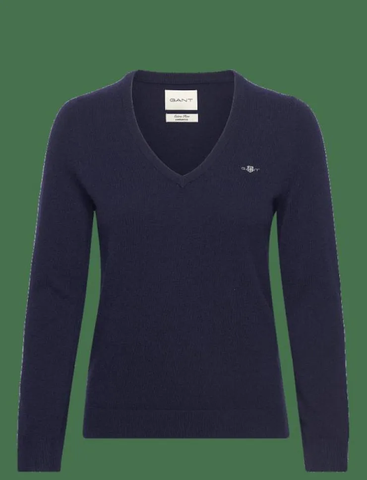 GANT EXTRAFINE LAMBSWOOL BLEND V-NECK - Stickat|Kvinnor Plus Size & Curvy|Stickat