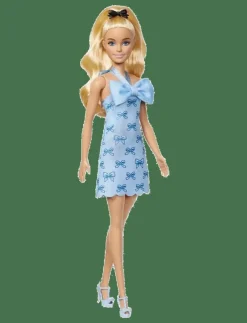 Barn Barbie Dockor & Tillbehör|Fashionistas Doll #237 in Blue Bow Halter Dress, Blonde Ponytail with Bow Accessory - Dockor
