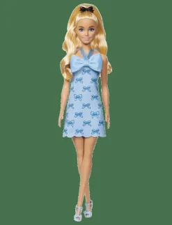 Barn Barbie Dockor & Tillbehör|Fashionistas Doll #237 in Blue Bow Halter Dress, Blonde Ponytail with Bow Accessory - Dockor