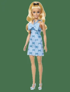 Barn Barbie Dockor & Tillbehör|Fashionistas Doll #237 in Blue Bow Halter Dress, Blonde Ponytail with Bow Accessory - Dockor