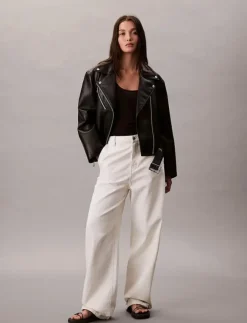 Kvinnor Calvin Klein Jeans Jackor & Kappor|FAUX LEATHER MOTO JACKET W/BELT - Skinnjackor