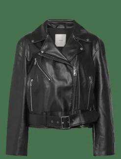 Kvinnor Calvin Klein Jeans Jackor & Kappor|FAUX LEATHER MOTO JACKET W/BELT - Skinnjackor