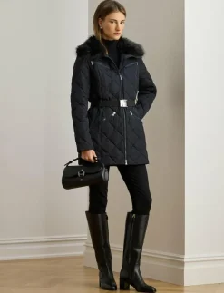 Kvinnor Lauren Ralph Lauren Jackor & Kappor|Faux-Fur-Trim Diamond-Quilted Down Coat - Dun- & vadderade jackor