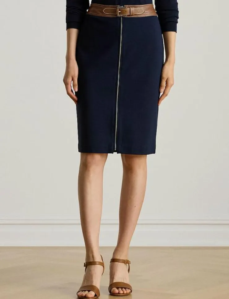 Kvinnor Lauren Ralph Lauren Kjolar|Faux-Leather-Trim Ponte Pencil Skirt - Midi kjolar