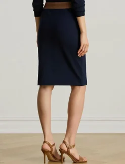 Kvinnor Lauren Ralph Lauren Kjolar|Faux-Leather-Trim Ponte Pencil Skirt - Midi kjolar